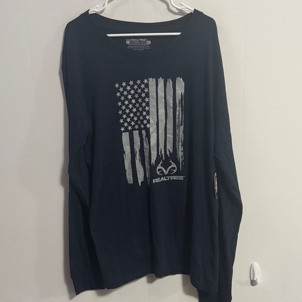 Realtree Men's Navy Flag Graphic Long Sleeve Shirt Sz XL New